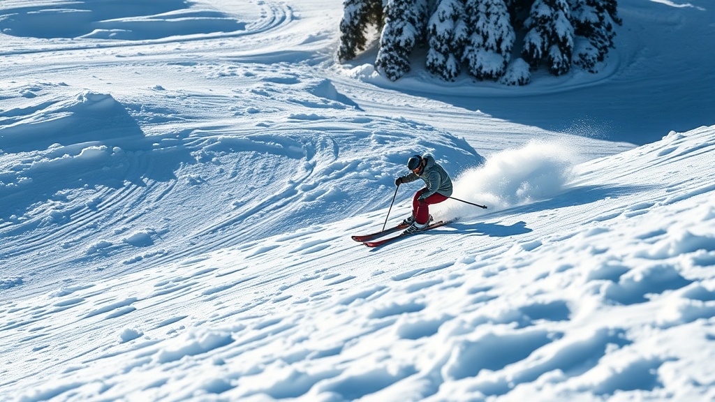 모굴 스키 경기 코스에 형성된 연속적인 눈 언덕 지형