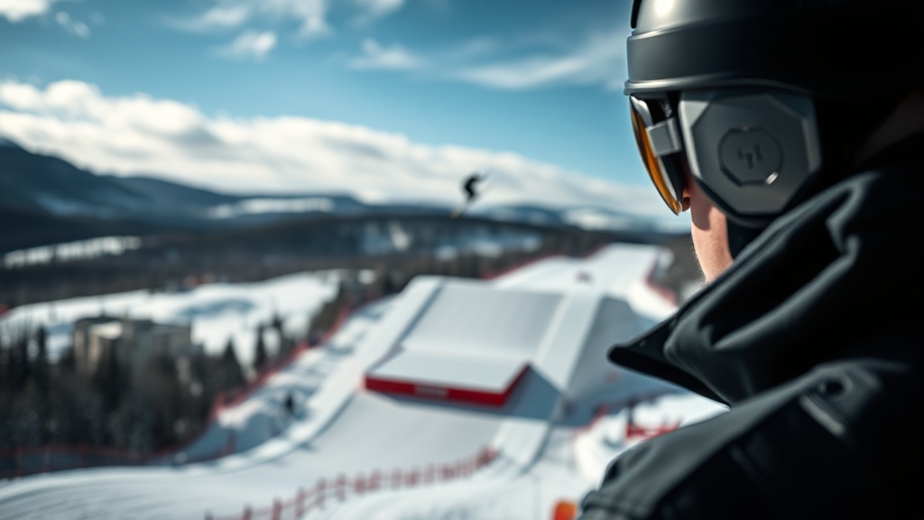 스키점프 경기에서 착지 구간을 바라보는 심판석 배치 모습